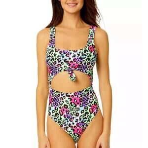 NWT Salt + Cove Neon Leopard Print Cut-Out One-Piece Swimsuit - XS